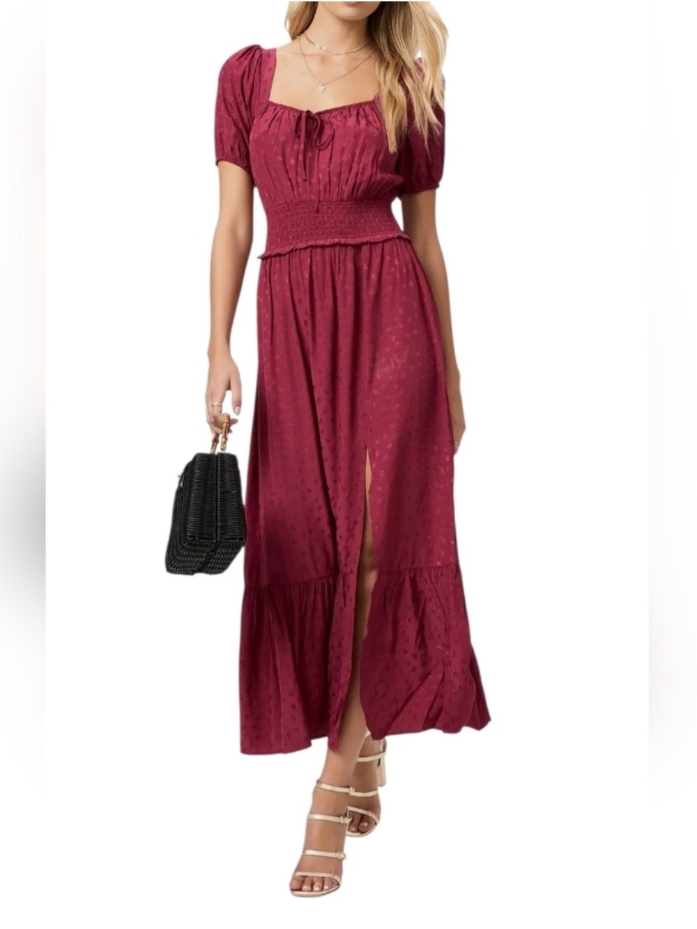 Paige Avonne Dolbe Women’s Raspberry Puff-Sleeve Maxi Dress
